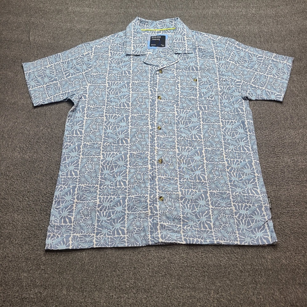 Reverse Threads Rowan Shirt Mens Medium Blue‎ Floral Camp Collar Excellent Short